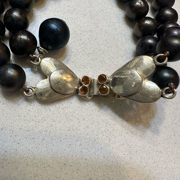 Vintage Venetian Peacock Pearls Bracelet VTG 925 Silver Clasp w/ 4 Genuine Topaz - Picture 6 of 10